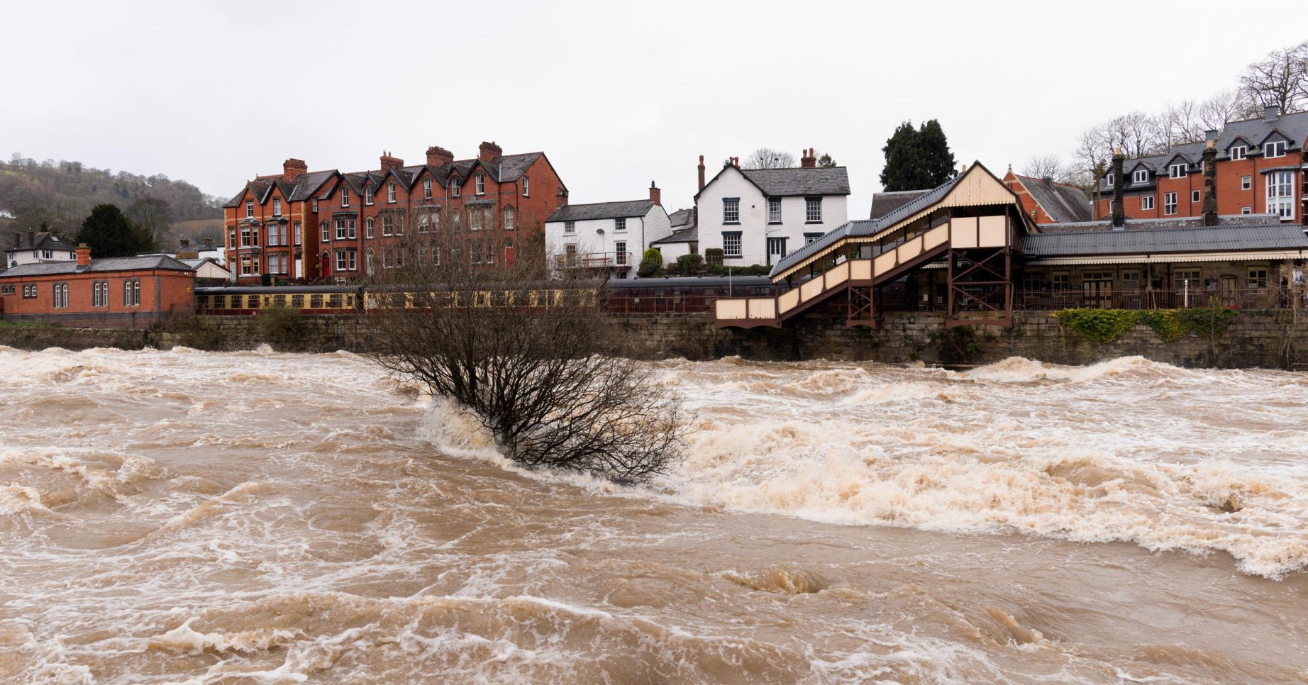 Flooded river Dee in Wales