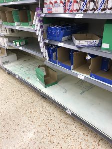 Empty supermarket shelves
