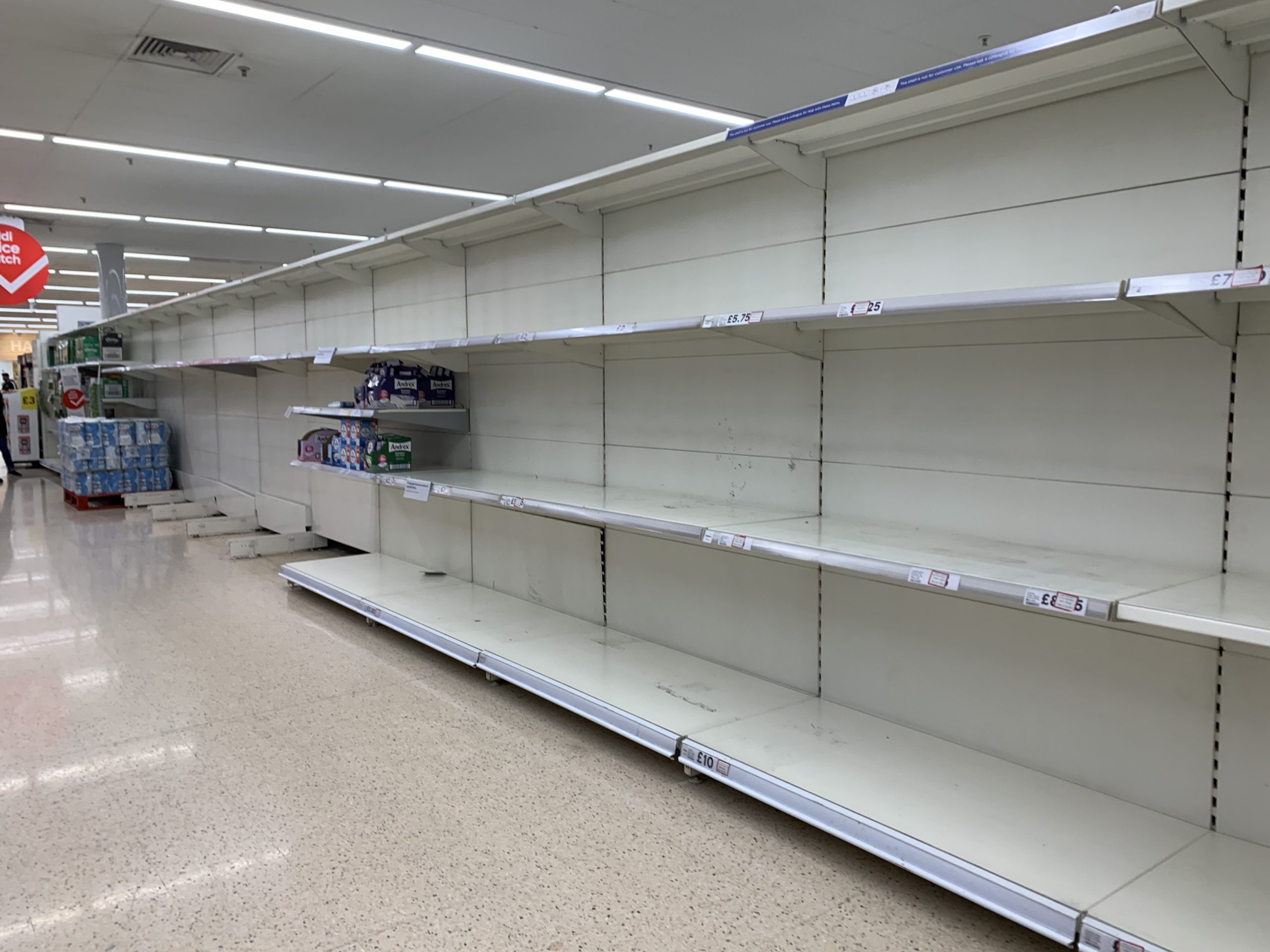 Empty shelves at Tesco