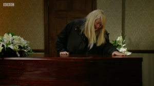 Sharon Mitchell says goodbye to Dennis in EastEnders