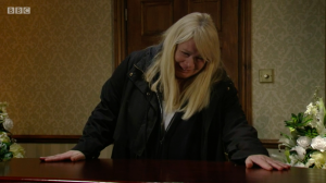 Sharon Mitchell says goodbye to Dennis in EastEnders