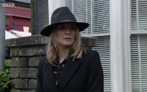 EastEnders viewers distracted by Kathy Beale's hat at Dennis's funeral