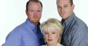 Ross Kemp as Grant Mitchell with his TV fam Steve McFadden as Phil and Barbara Windsor as Peggy (Credit: BBC)