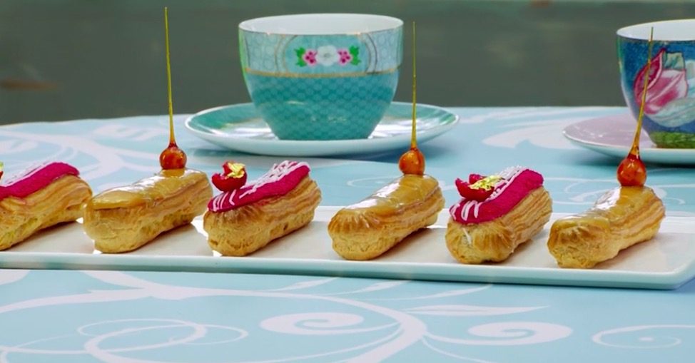 raspberry and salted caramel eclairs 