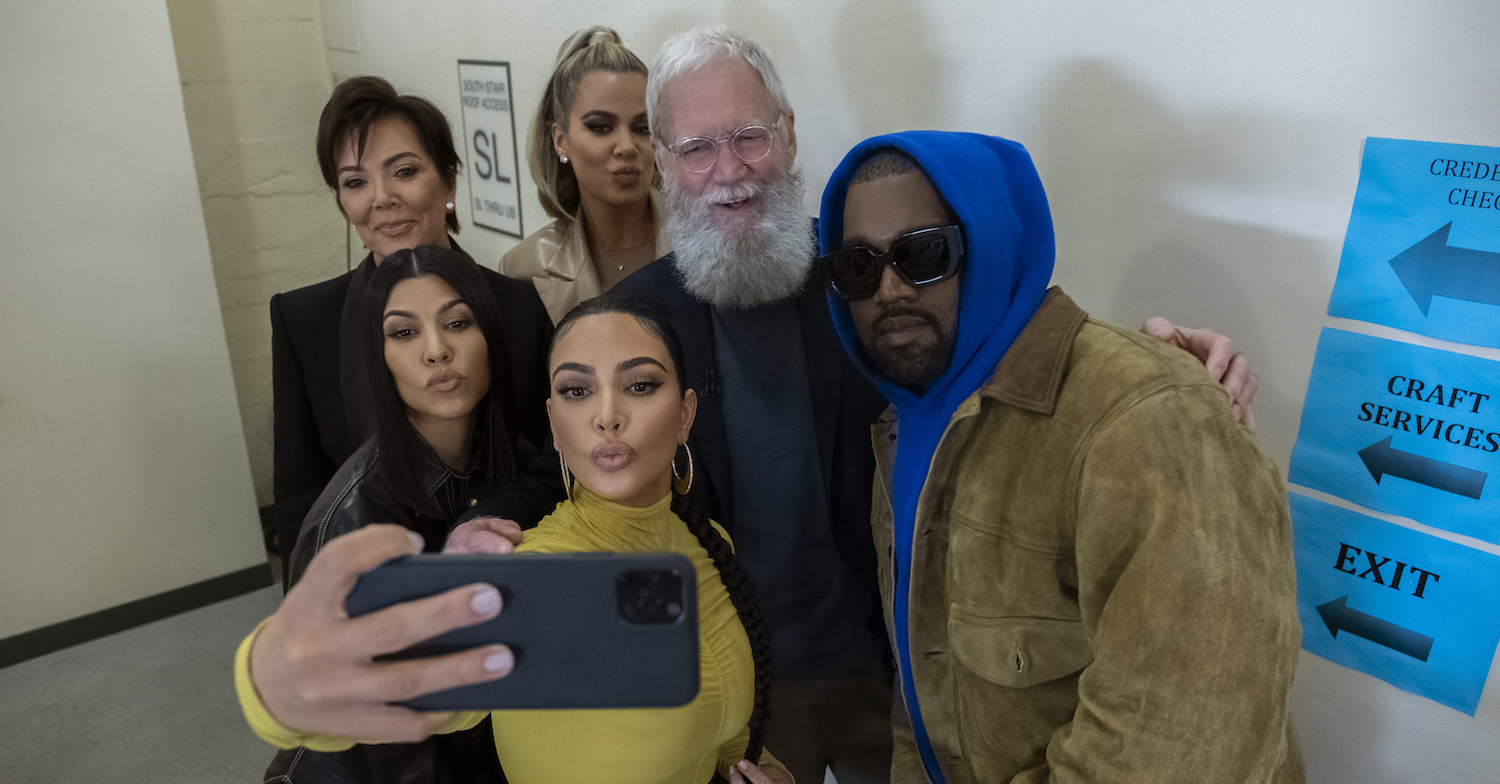 Kim Kardashian takes a selfie with Letterman and her family