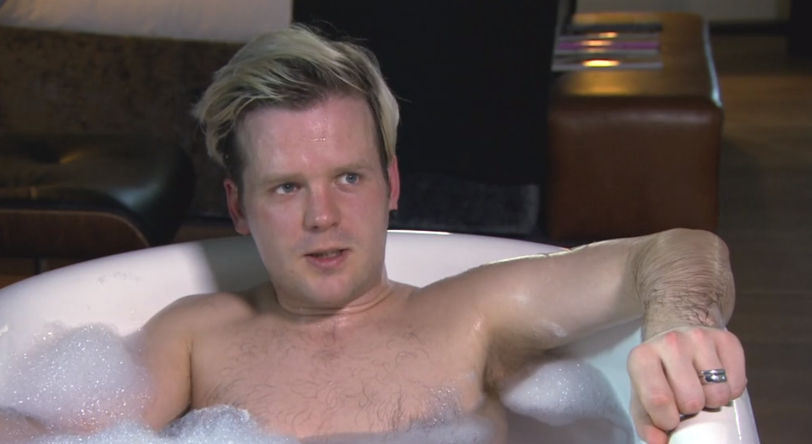 Bruce in a bath on Come Dine With Me