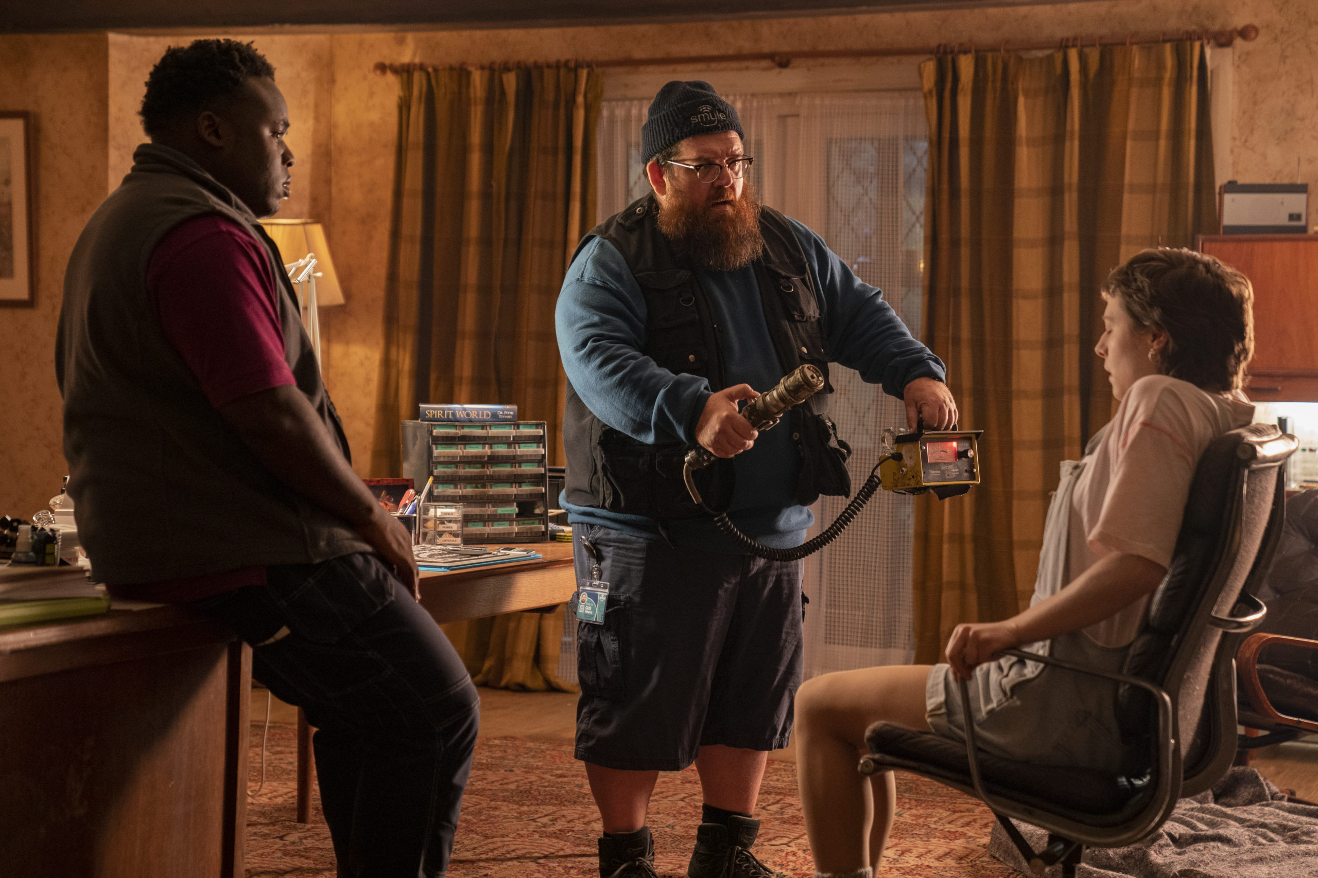 Truth Seekers review: Samson Kayo as Elton, Nick Frost as Gus Roberts, Emma D'Arcy as Astrid