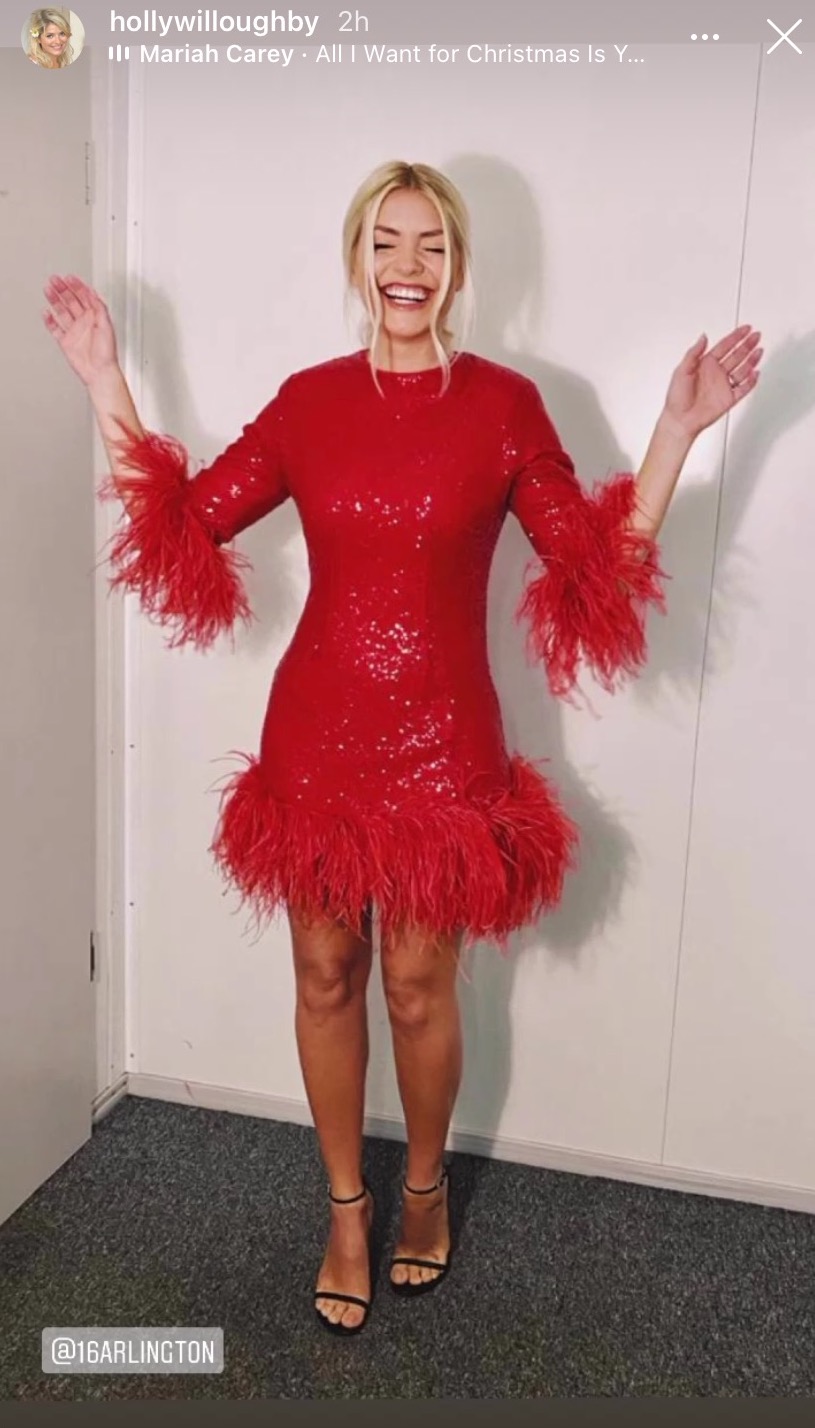 Holly Willoughby in a red sparkly dress