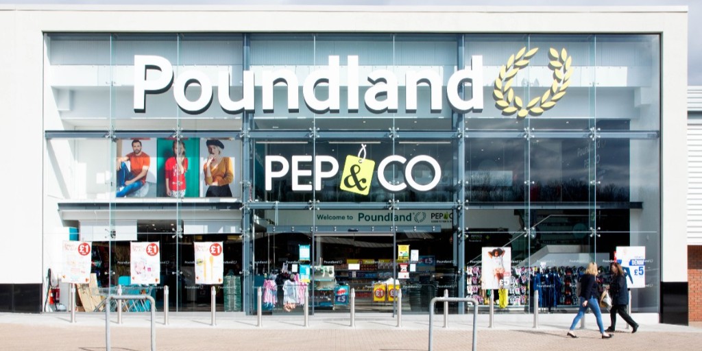 Poundland store from the outside with doors open