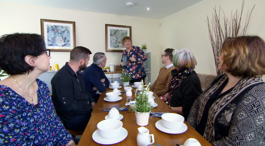 The Four in a Bed contestants sitting at the breakfast table