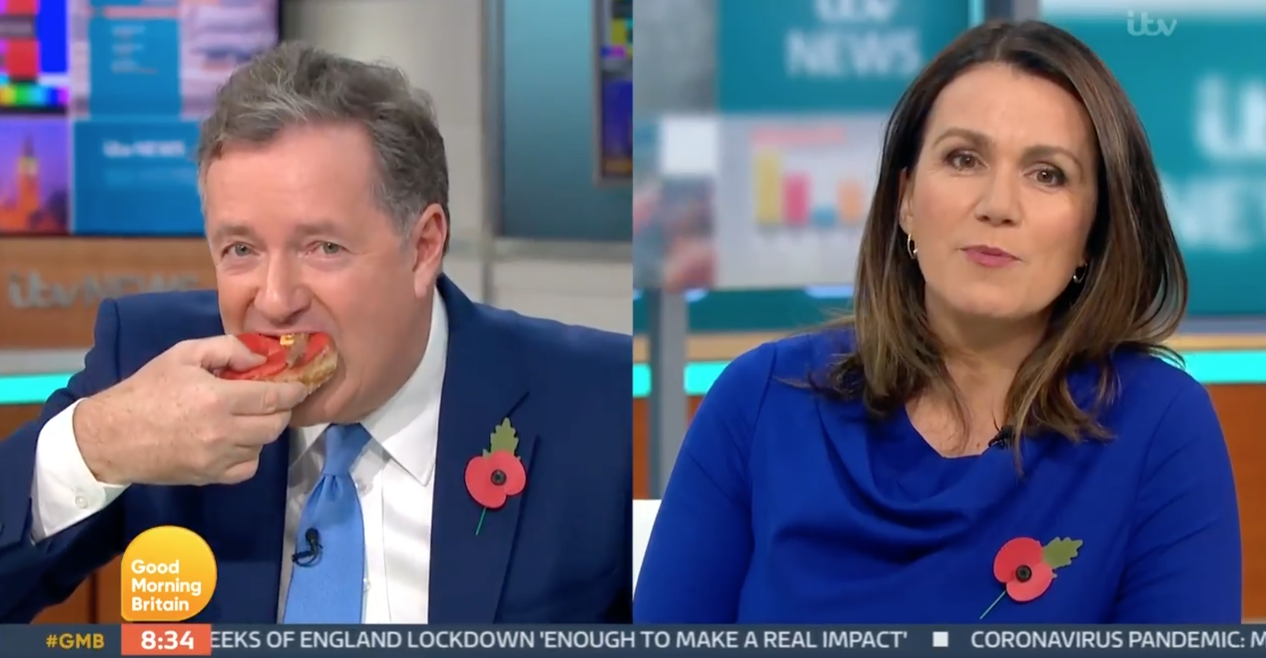 Piers Morgan eating a doughnut