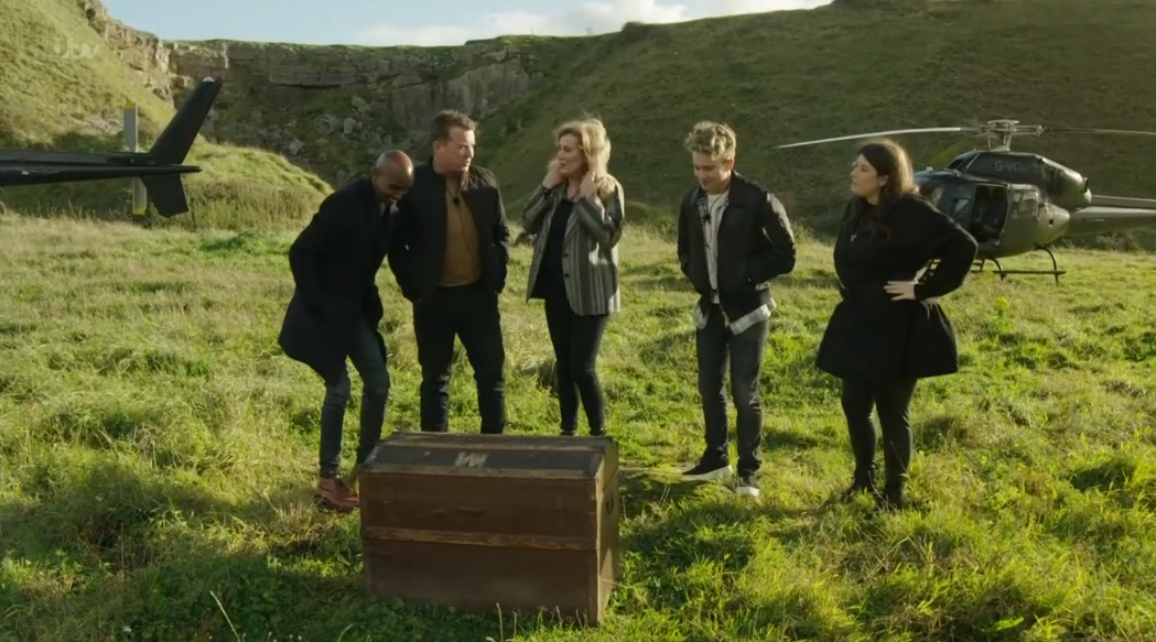 Five of the I'm A Celebrity contestants after disembarking from the helicopters