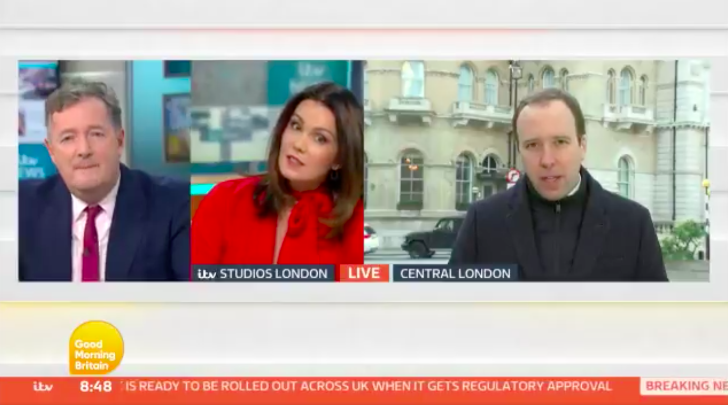 Piers Morgan and Susanna Reid interview Matt Hancock on GMB