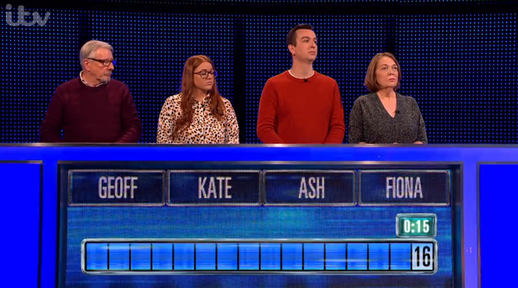 All four contestants on The Chase, as Bradley Walsh is asking them questions