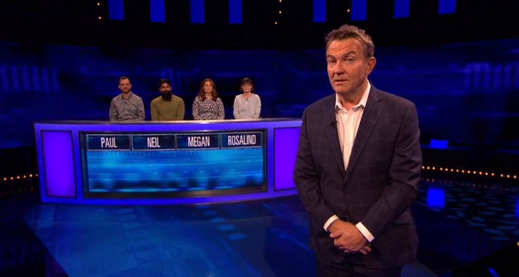Bradley Walsh and contestants on The Chase who faced Darragh Ennis