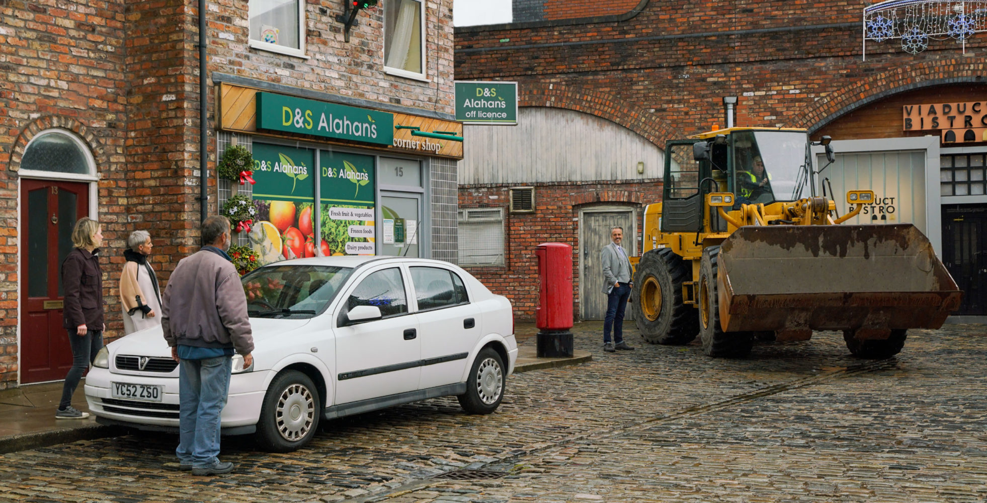 The bulldozers head towards the brewery in Coronation Street