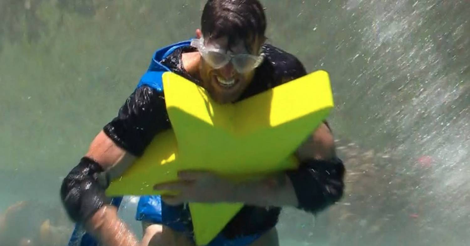 A celeb takes part in Celebrity Cyclone