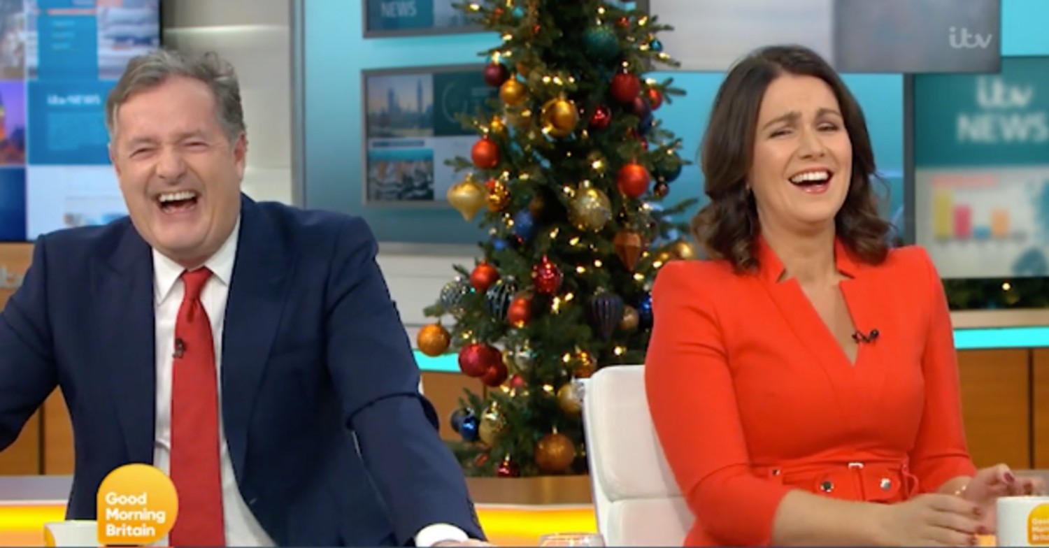 Piers Morgan laughing at Gogglebox stars Pete and Sophie