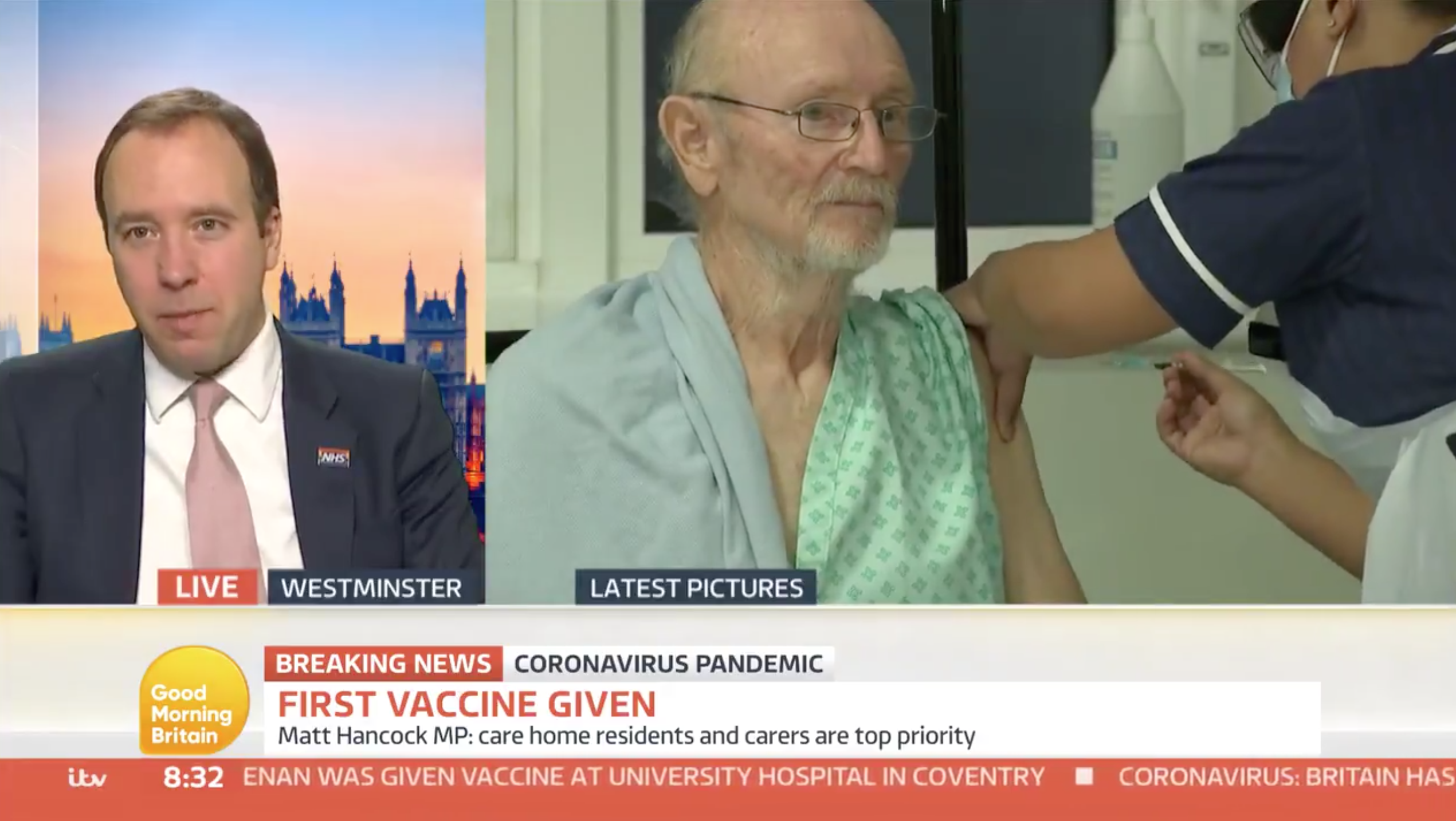 man getting first COVID jab