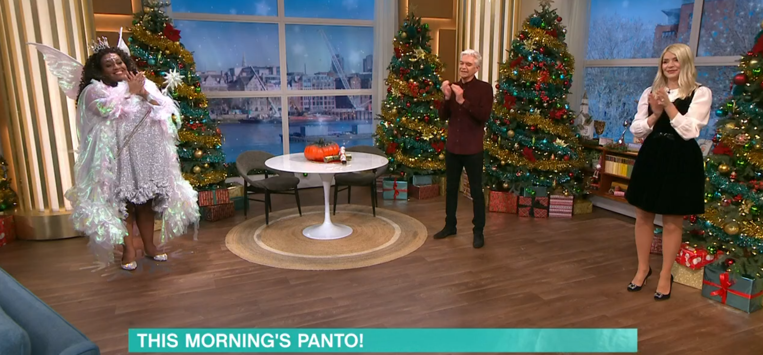 This Morning presenters Holly Willoughby, Phillip Schofield and Alison Hammond during the panto episode