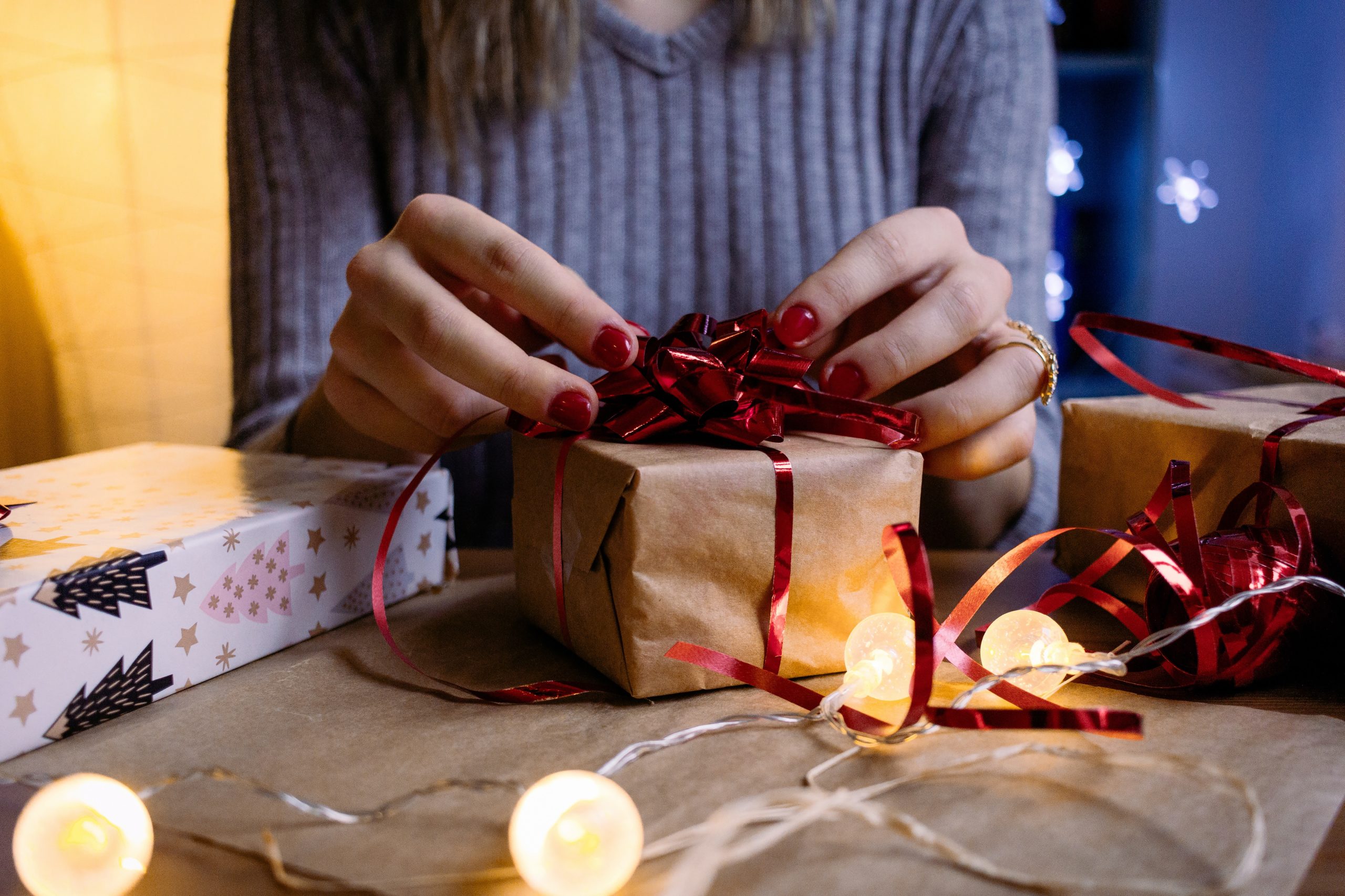 woman wrapping presents