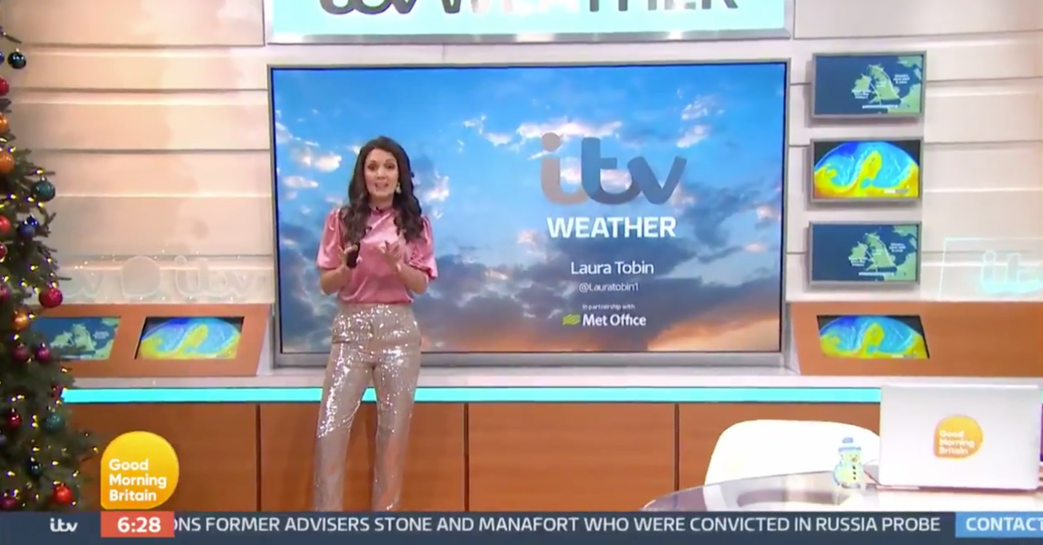 GMB Laura Tobin in sparkling trousers