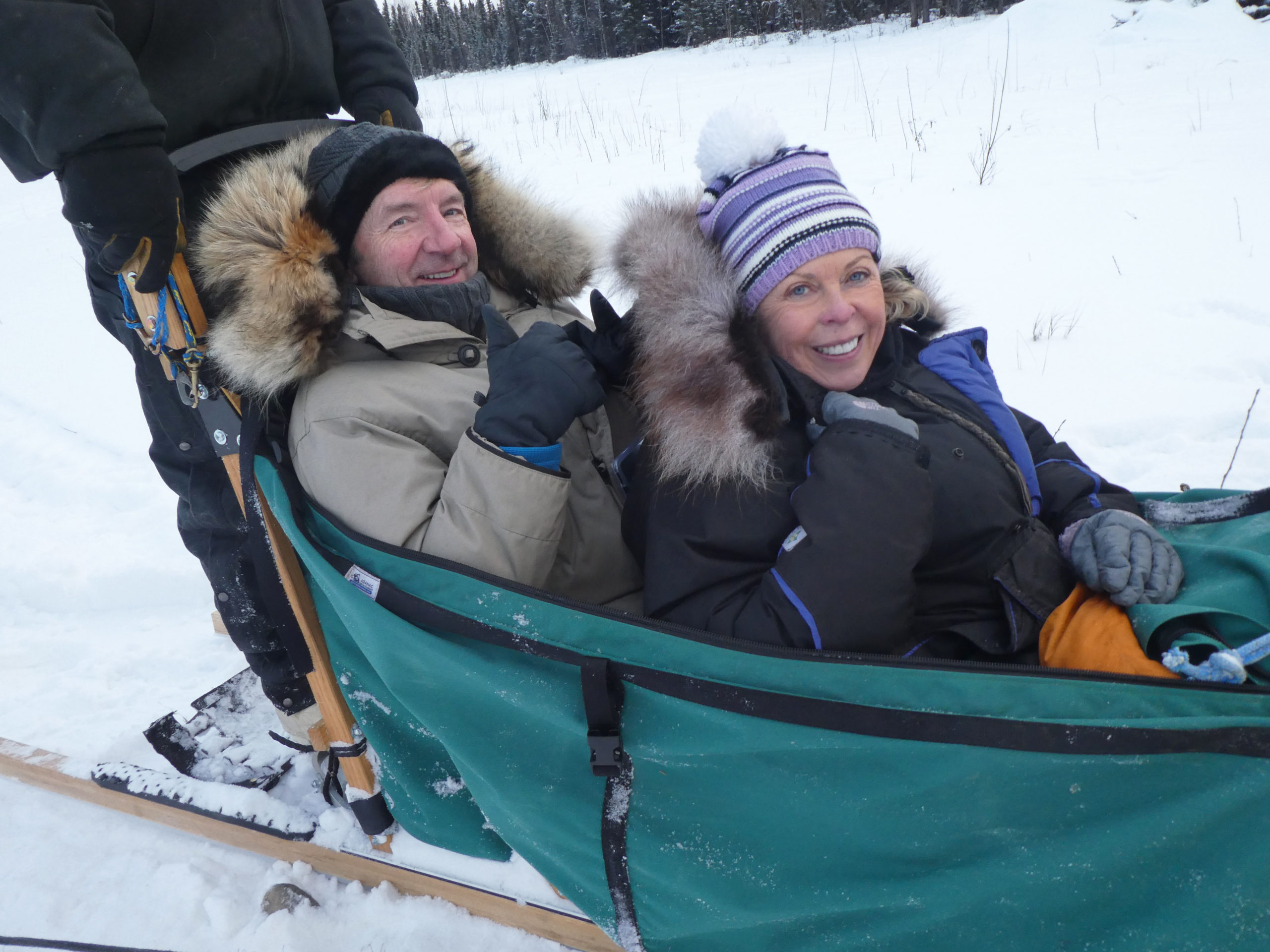 Jayne and Christopher in a sled on Dancing On Thin Ice