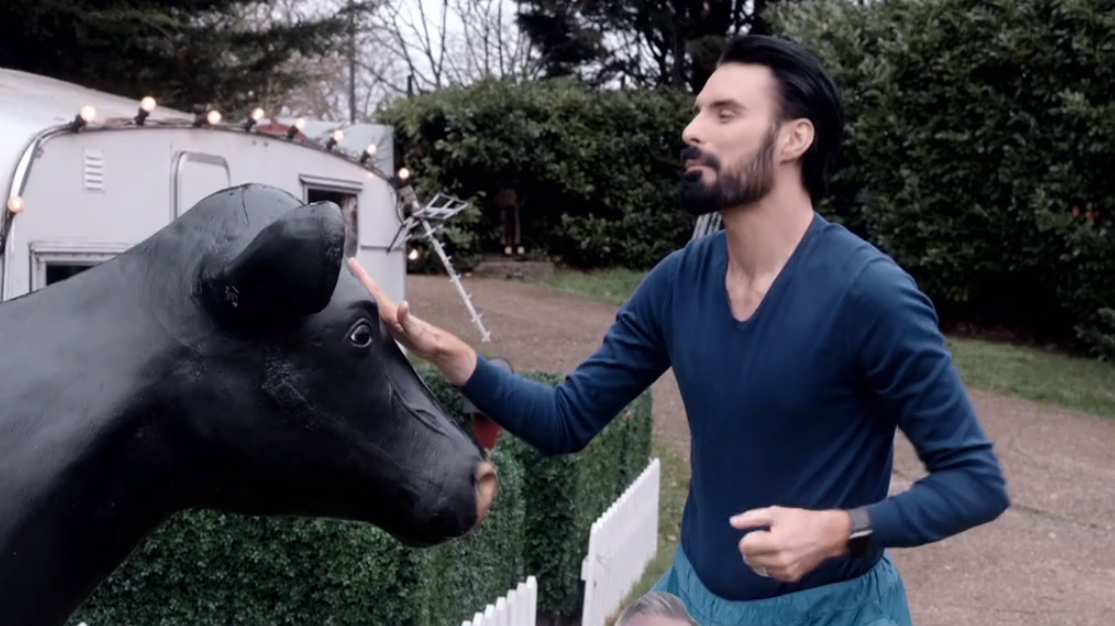 Rylan Clark-Neal and Linda the cow on the Taskmaster New Year special