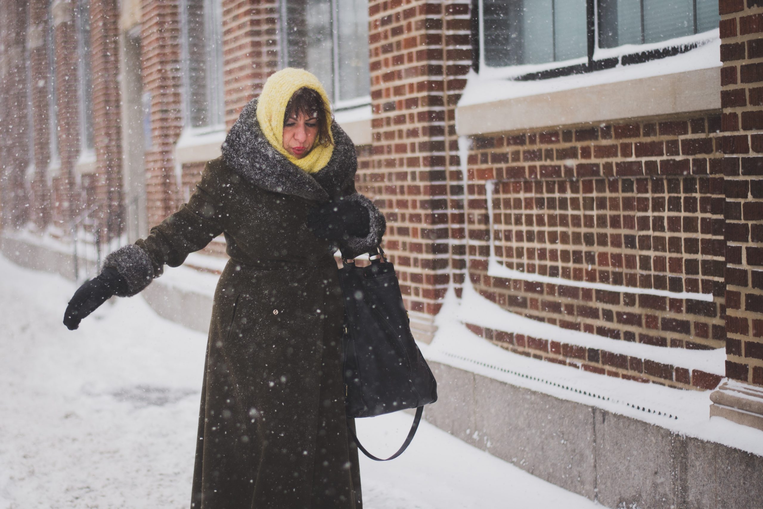 woman walking in the snow