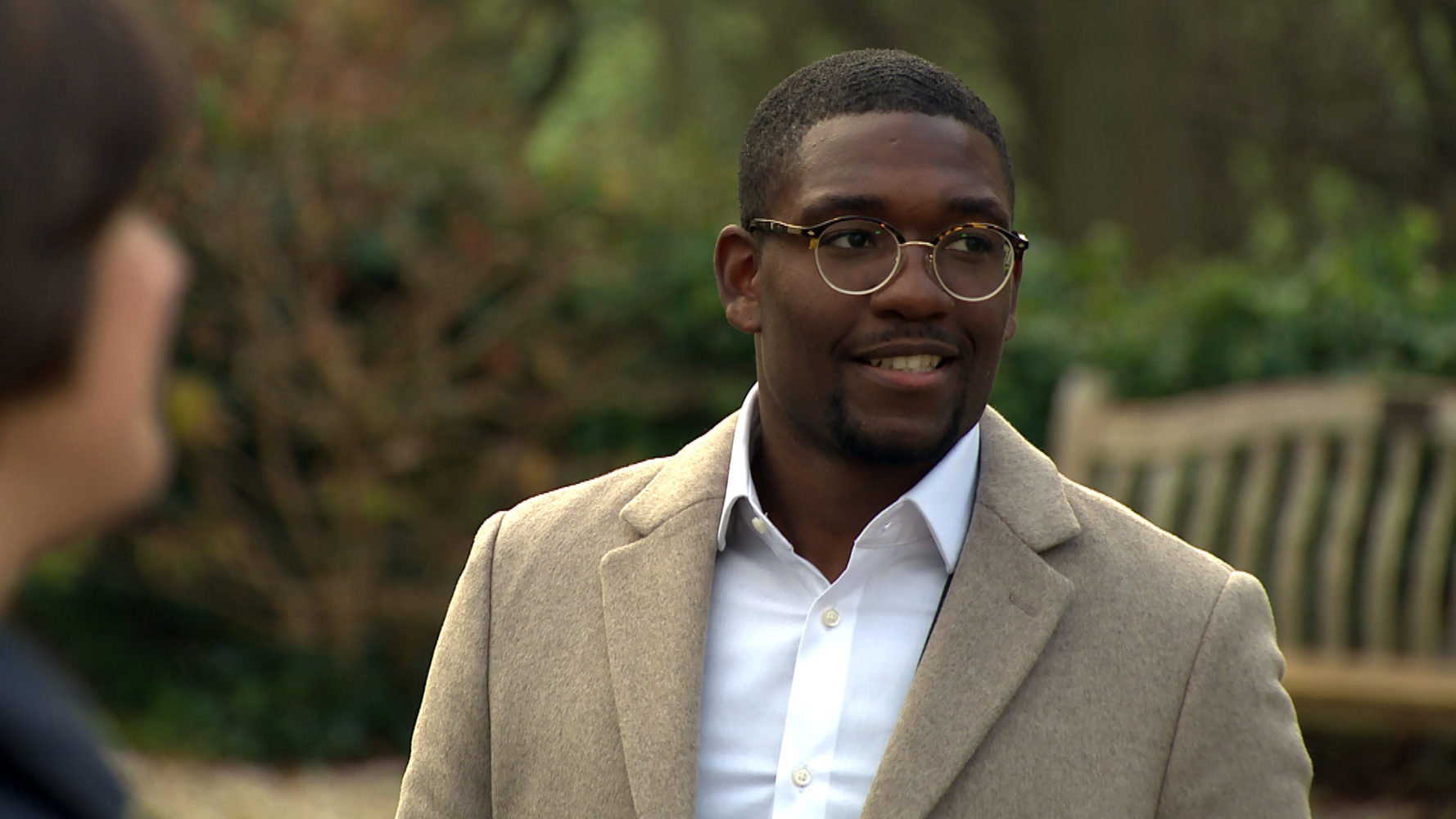 Emmerdale Ethan smiles in the village