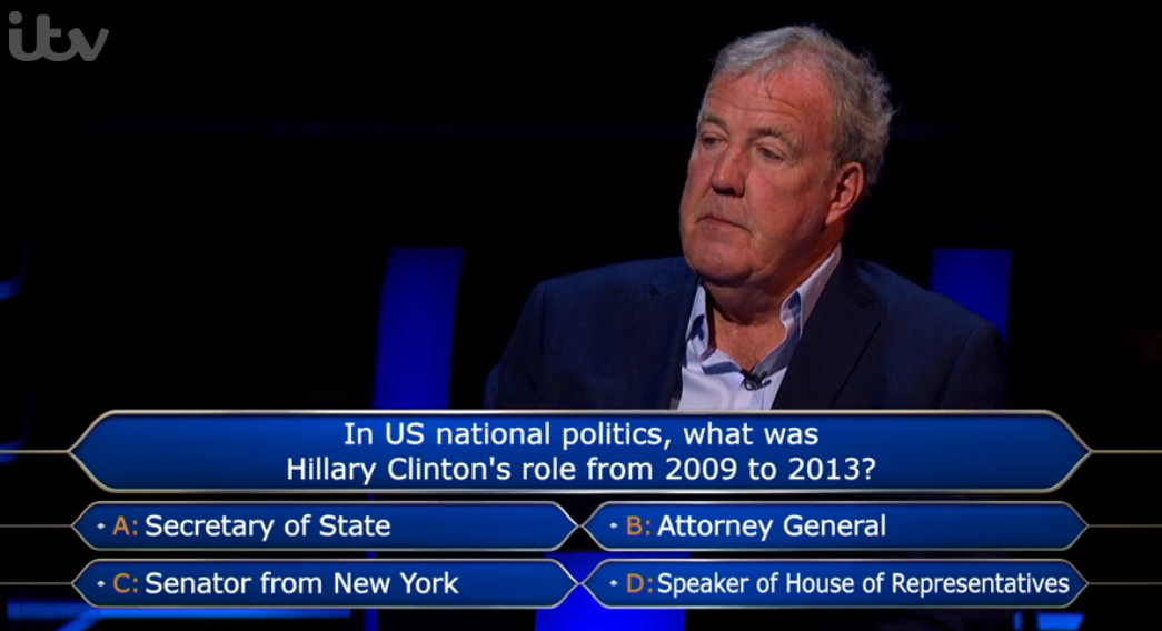 jeremy clarkson, host of who wants to be a millionaire