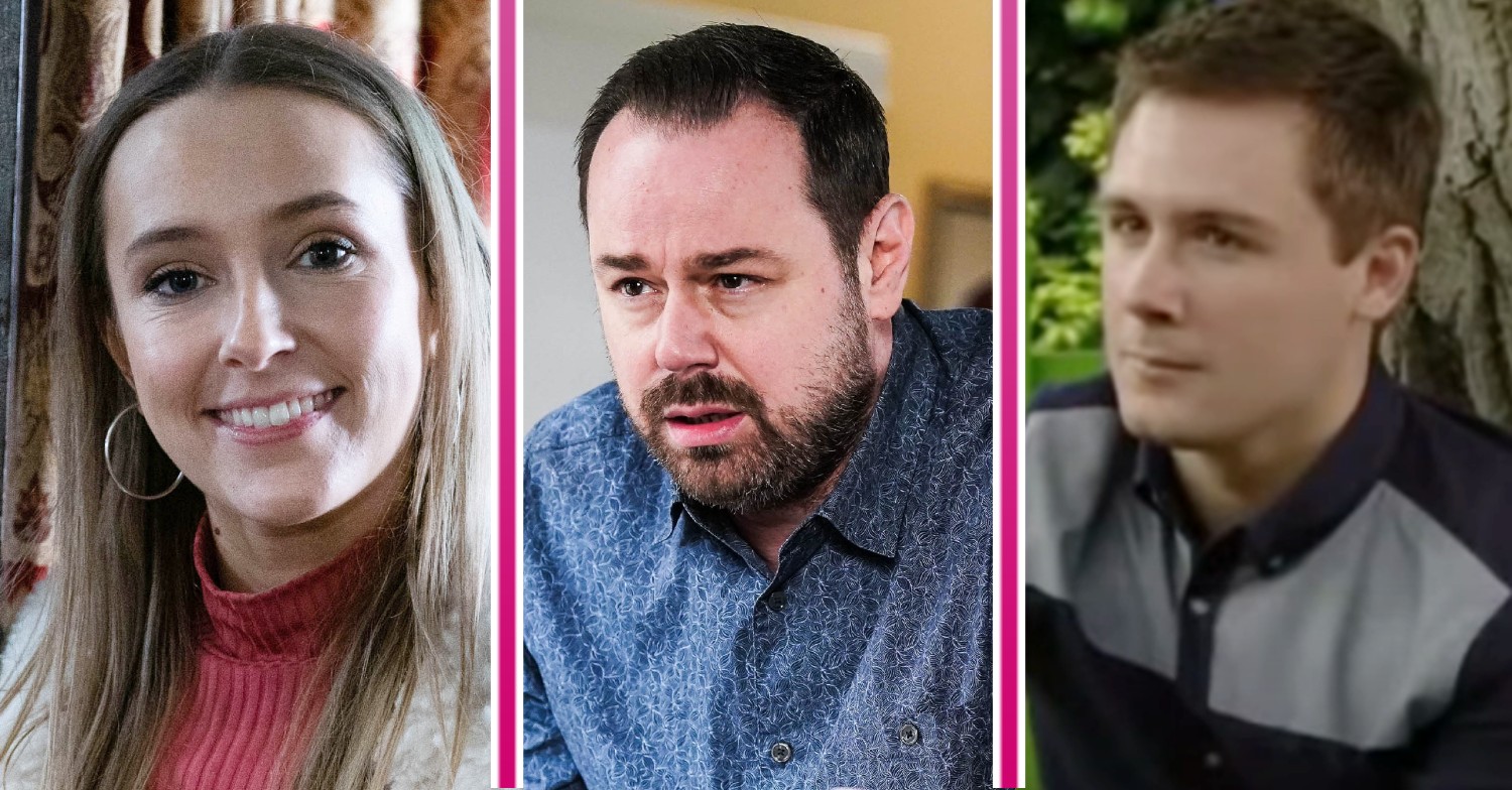 Frankie smiling, Mick looking worried and Lee smiling in EastEnders