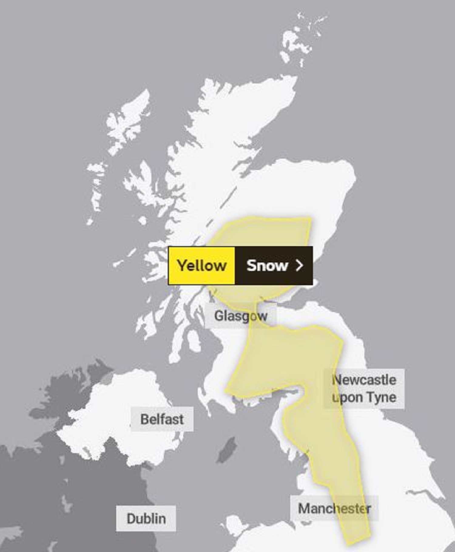 The Met Office yellow weather warning for the snow forecast