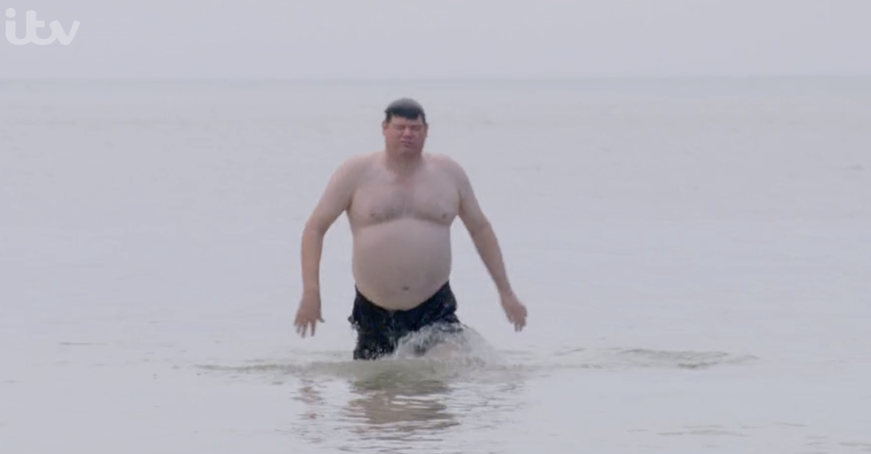 Mark Labbett in swimming shorts