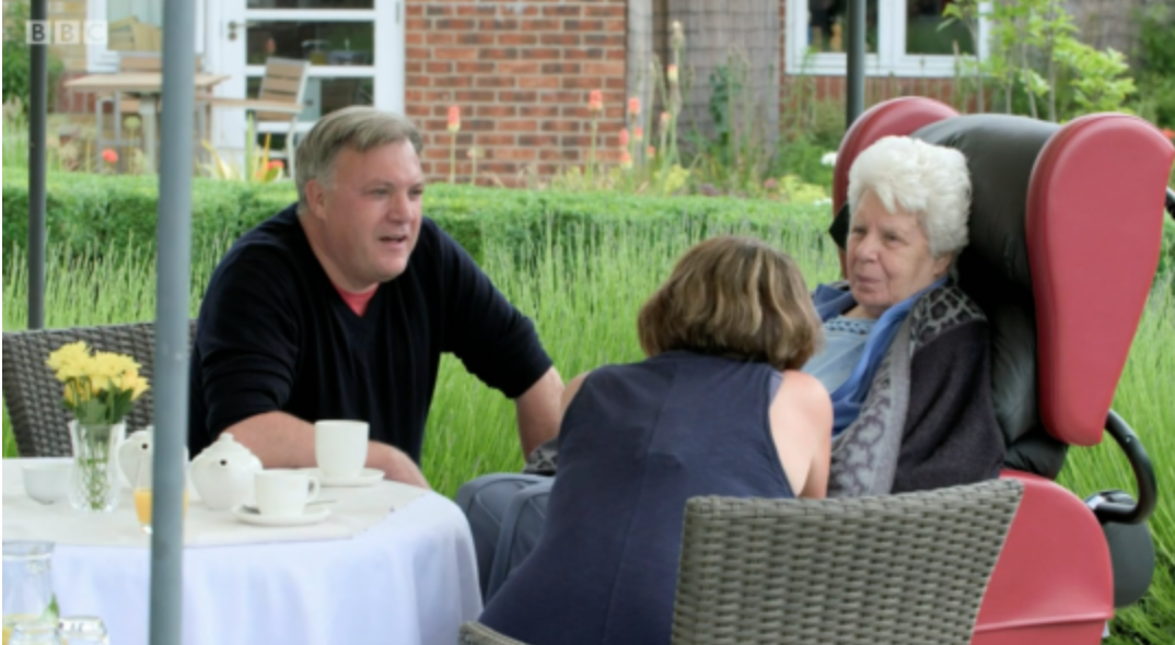 Ed Balls with his mum in her wheelchair