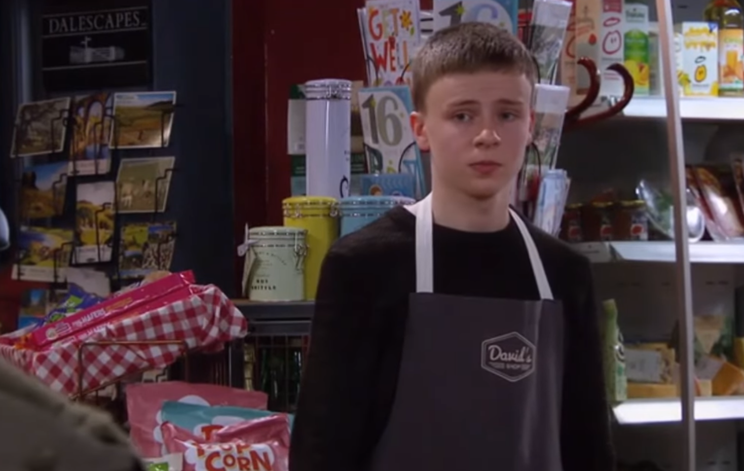 Emmerdale Samson aka Sam Hall working in David's shop