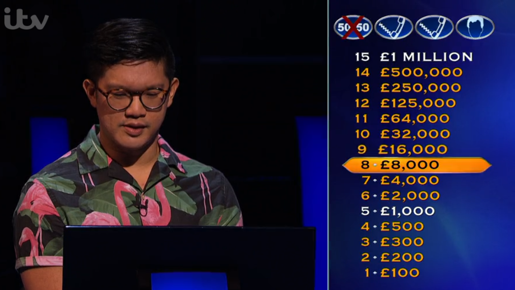 Aston on ITV show Who Wants To Be A Millionaire