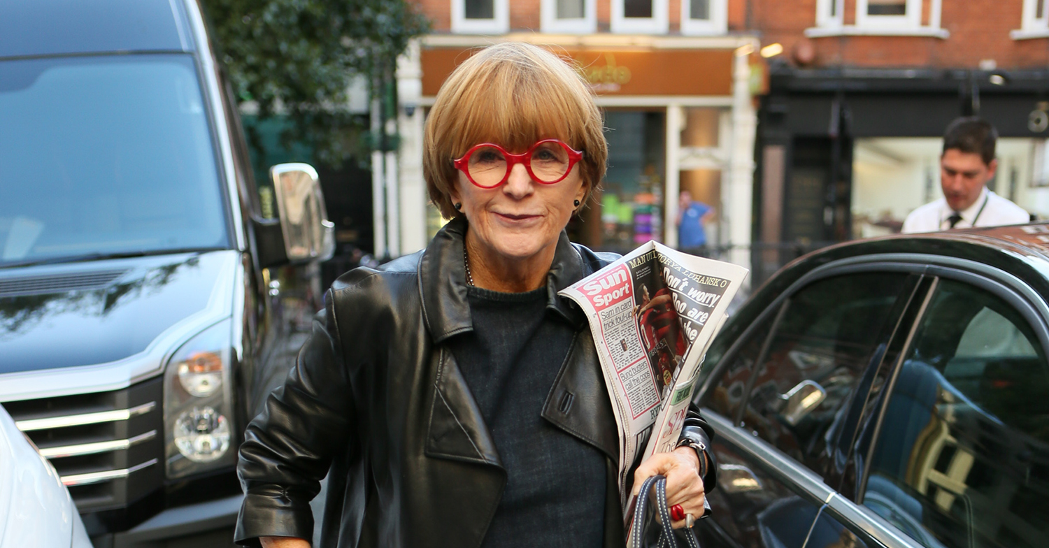 Anne Robinson arriving at BBC Radio Two studios to appear on Chris Evans Breakfast show - London