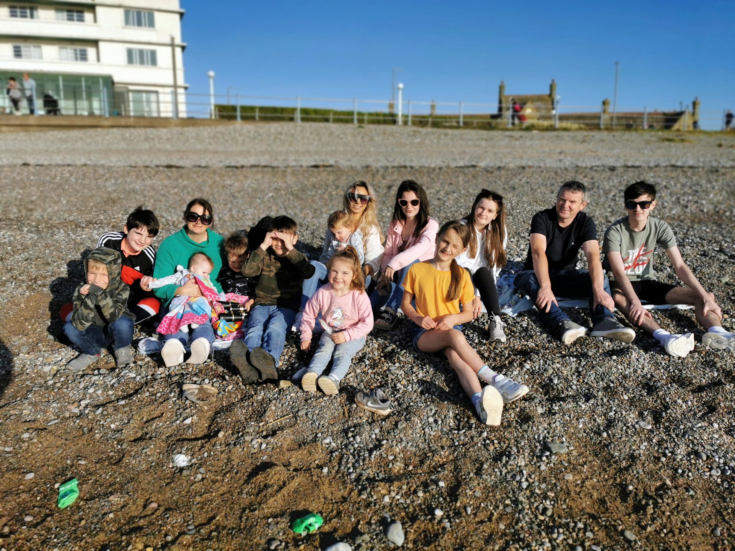 The Radford family on a beach