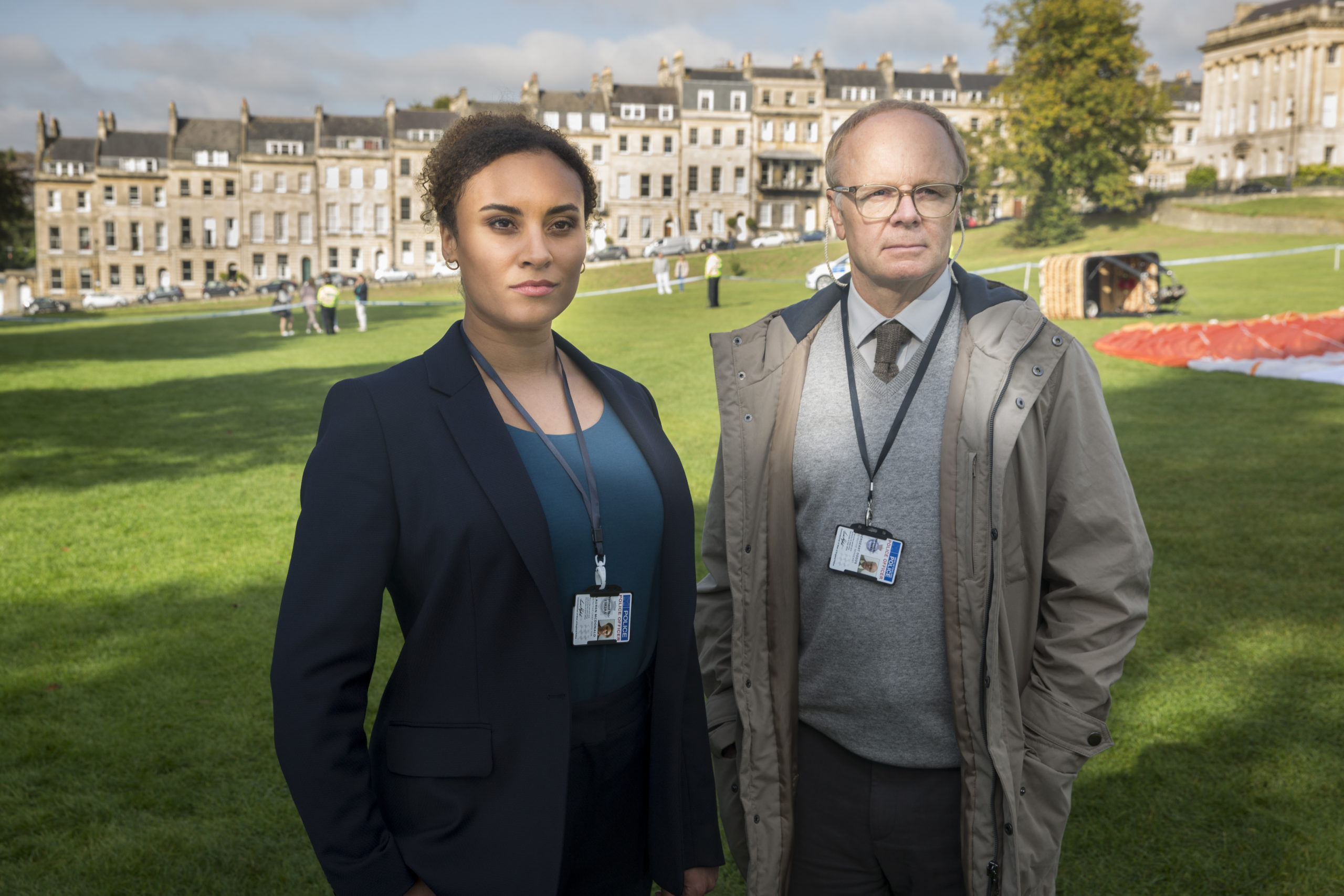Jason Watkins as DS Dodds and Tala Gouveia as DCI Lauren McDonald in McDonald & Dodds (Credit: ITV1)