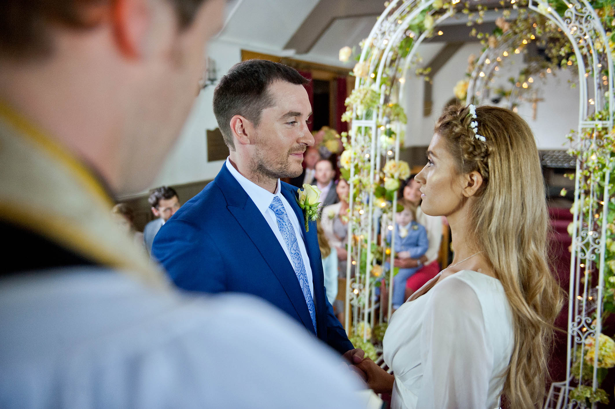 Emmerdale: Pete Barton smiles lovingly at bride Debbie Dingle on their wedding day in church