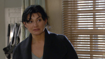 Moira Dingle looking worried on Emmerdale