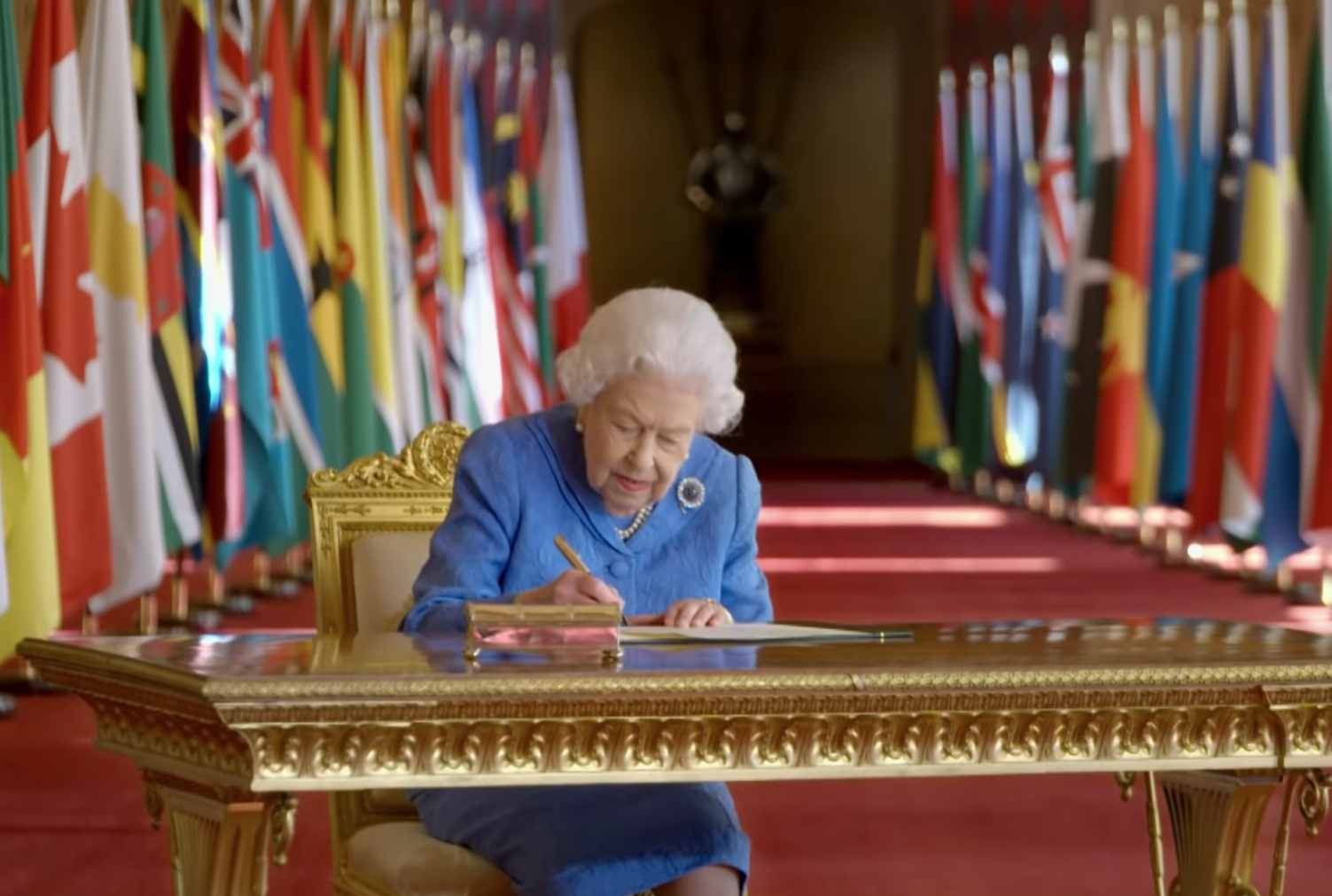 The Queen wore the brooch as the royal family celebrated Commonwealth Day