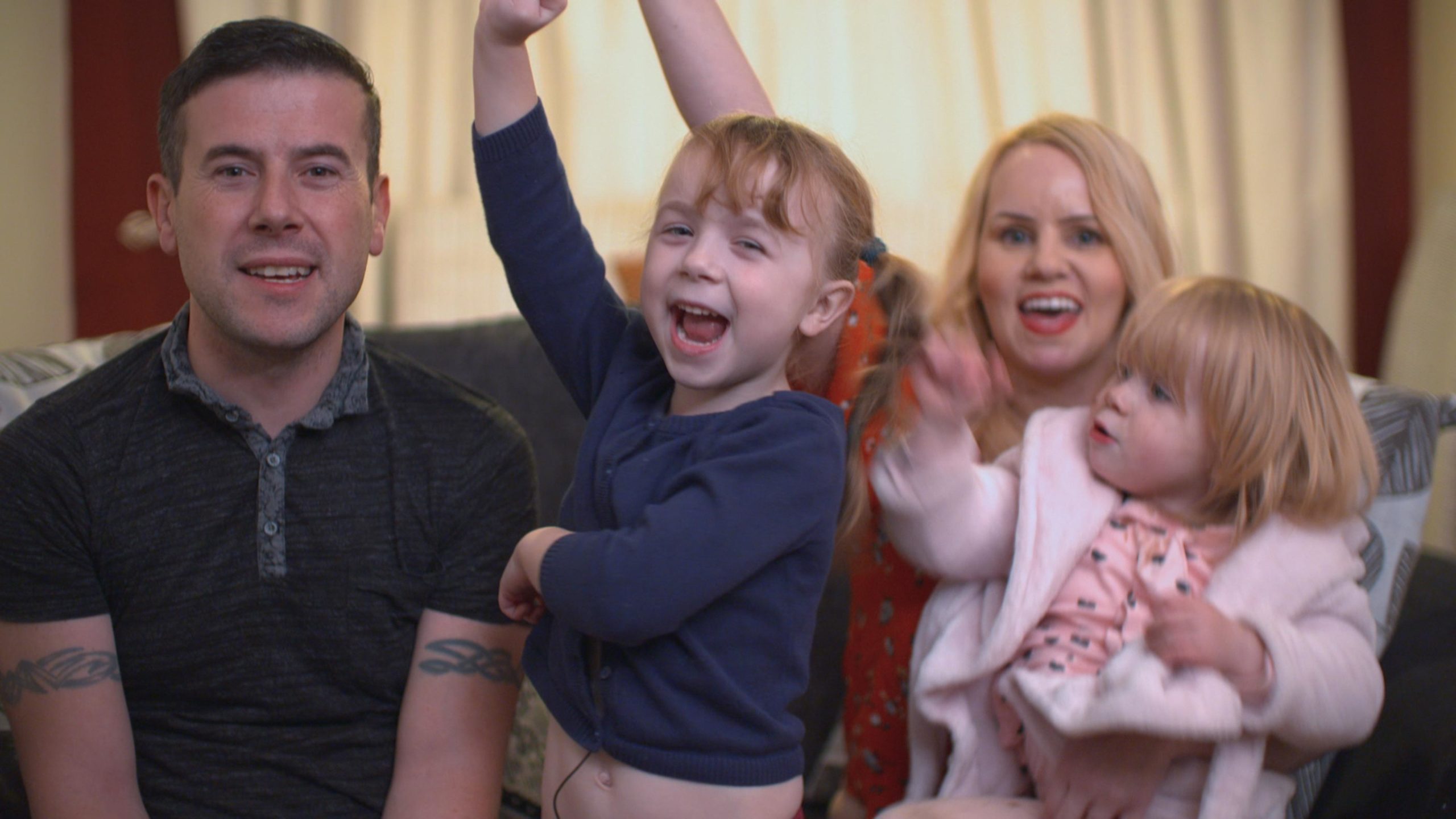 Mike, Natalie and their kids on channel 5 show rich house poor house