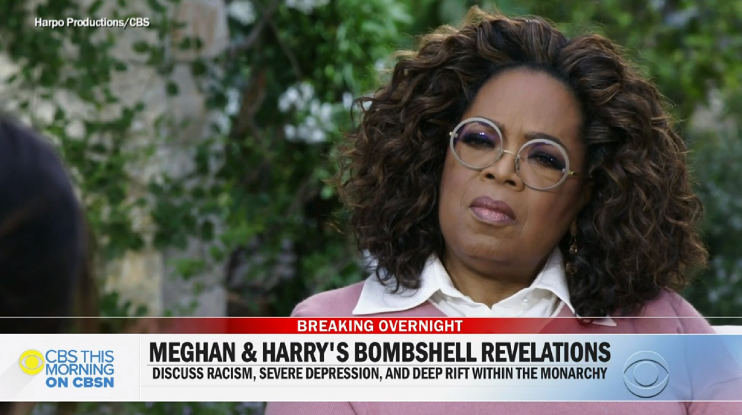 Oprah Winfrey speaking to the Sussexes