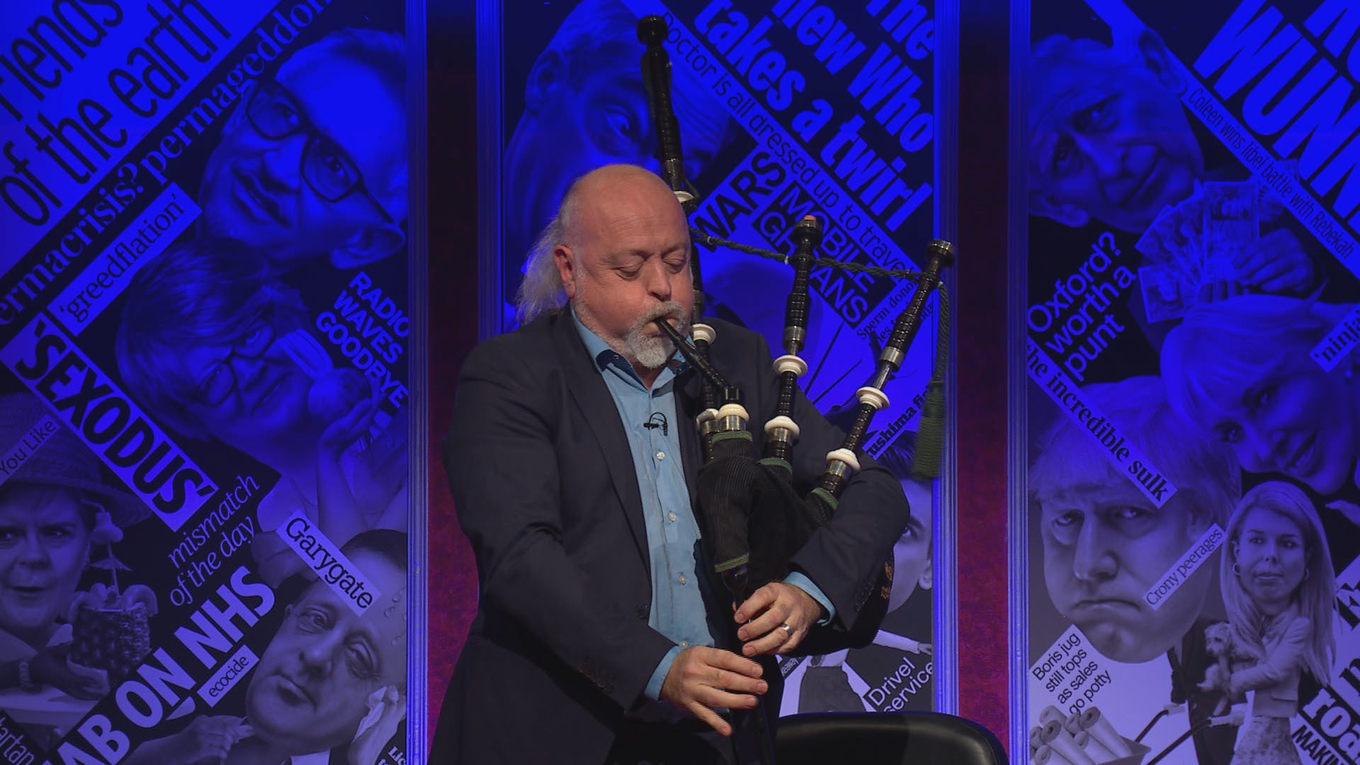 Bill Bailey playing the bagpipes on Have I Got News for You