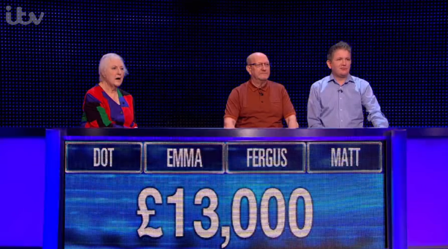Dot fuming on The Chase