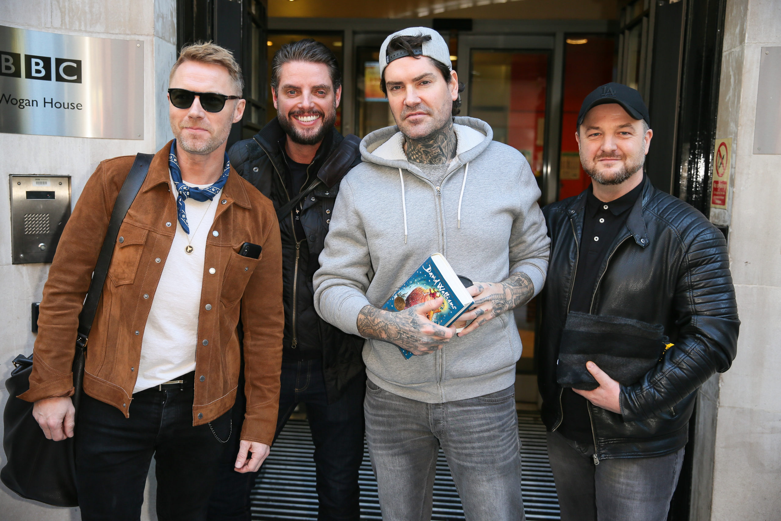 Boyzone visiting BBC Radio Two Studios to promote their new album and perform live on the show (Credit: Splash)