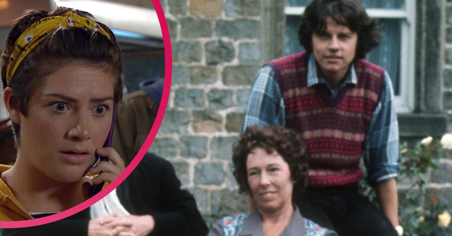 Emmerdale Victoria Sugden gets news of Annie Sugden, comp with Annie and Joe Sugden