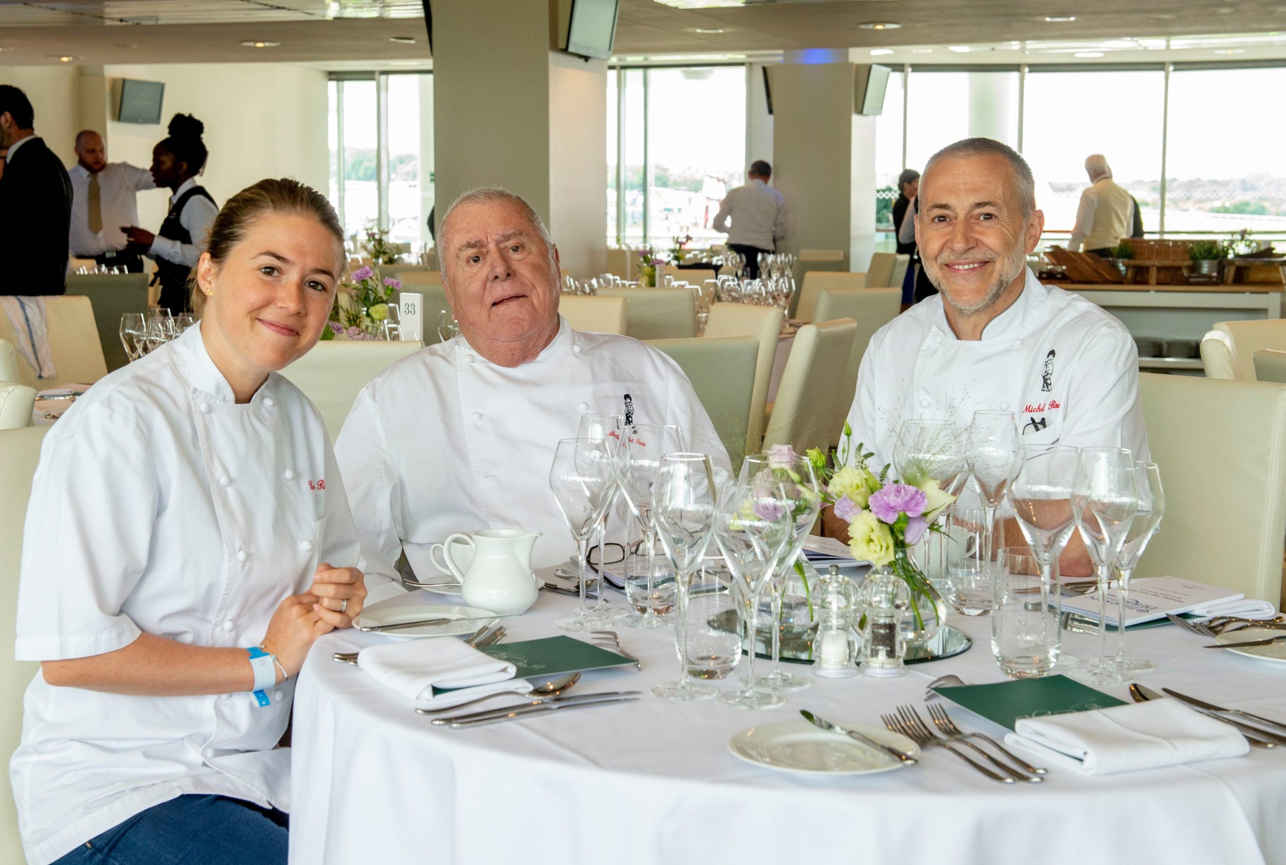 Emily Roux, Albert Roux and Michel Roux Jr in the Chez Roux restaurant (Credit: Jonathan Stewart For The Jockey/Shutterstock)